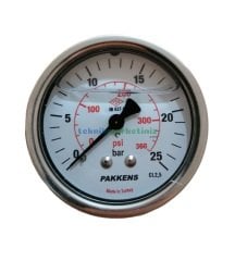 Ø63mm 0-25 Bar Arkadan Bağlantılı Gliserinli, Sıvı Dolgulu G1/4'' Manometre, Basınç Göstergesi CL2,5 PAKKENS