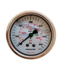 Ø63mm 0-600 Bar Panotip Arka Bağlantılı Gliserinli, Sıvı Dolgulu G1/4'' Manometre, Basınç Göstergesi CL2,5 PAKKENS