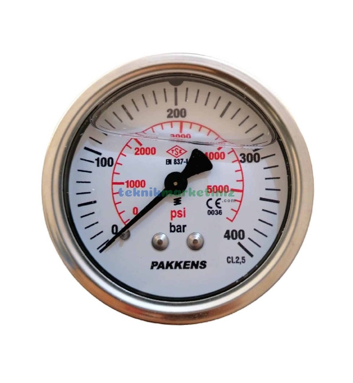 Ø63mm 0-400 Bar Panotip Arka Bağlantılı Gliserinli, Sıvı Dolgulu G1/4'' Manometre, Basınç Göstergesi CL2,5 PAKKENS