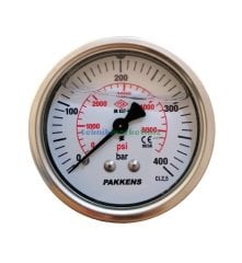 Ø63mm 0-400 Bar Panotip Arka Bağlantılı Gliserinli, Sıvı Dolgulu G1/4'' Manometre, Basınç Göstergesi CL2,5 PAKKENS