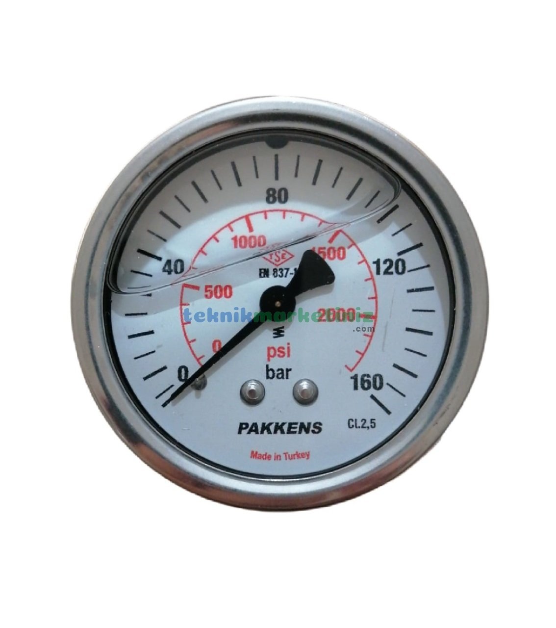 Ø63mm 0-160 Bar Panotip Arka Bağlantılı Gliserinli, Sıvı Dolgulu G1/4'' Manometre, Basınç Göstergesi CL2,5 PAKKENS