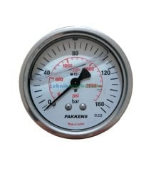 Ø63mm 0-160 Bar Panotip Arka Bağlantılı Gliserinli, Sıvı Dolgulu G1/4'' Manometre, Basınç Göstergesi CL2,5 PAKKENS