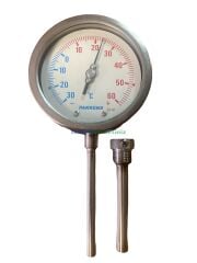 Ø100mm -30/+60°C Derece, CL1,0 IP65 Komple Paslanmaz Alttan Çıkışlı G1/2'' Bi-Metal Sıcaklık Ölçer, Termometre, Mekanik Isı Gösterge Saati PAKKENS, Dalma Boyu :
