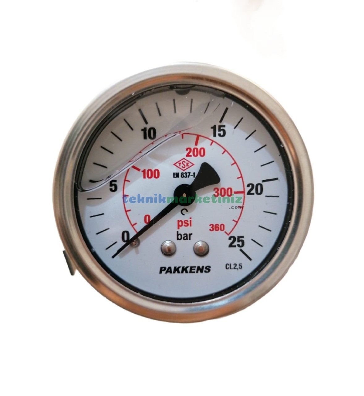 Ø63mm 0-25 Bar Panotip Arka Bağlantılı Gliserinli, Sıvı Dolgulu G1/4'' Manometre, Basınç Göstergesi CL2,5 PAKKENS