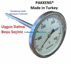 Ø100mm 500 C° 100 cm / 1 Metre Dalma Boylu Taş Fırın Termometresi PAKKENS