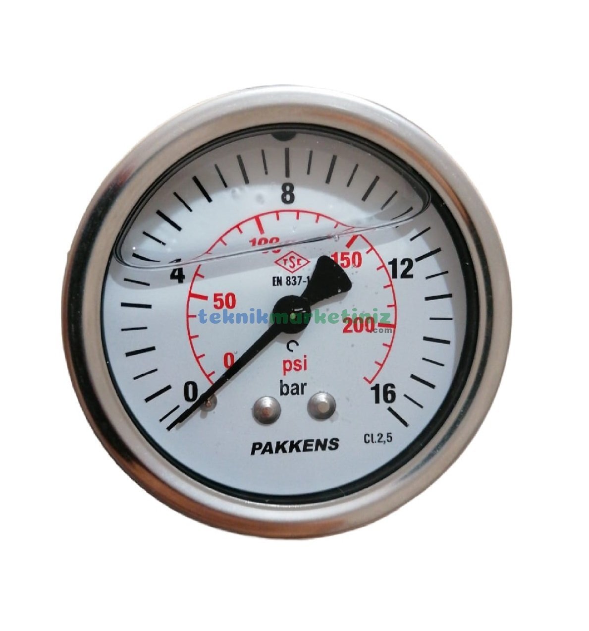 Ø63mm 0-16 Bar Panotip Arka Bağlantılı Gliserinli, Sıvı Dolgulu G1/4'' Manometre, Basınç Göstergesi CL2,5 PAKKENS