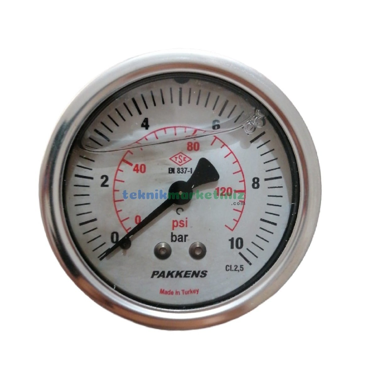 Ø63mm 0-10 Bar Panotip Arka Bağlantılı Gliserinli, Sıvı Dolgulu G1/4'' Manometre, Basınç Göstergesi CL2,5 PAKKENS