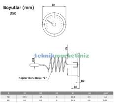 Ø50mm 0/+120 C° Derece 1 METRE Kablolu Göstergeli Sıcaklık Ölçer Termometre EN13190