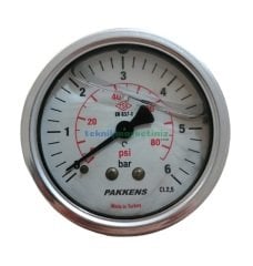 Ø63mm 0-6 Bar Panotip Arka Bağlantılı Gliserinli, Sıvı Dolgulu G1/4'' Manometre, Basınç Göstergesi CL2,5 PAKKENS