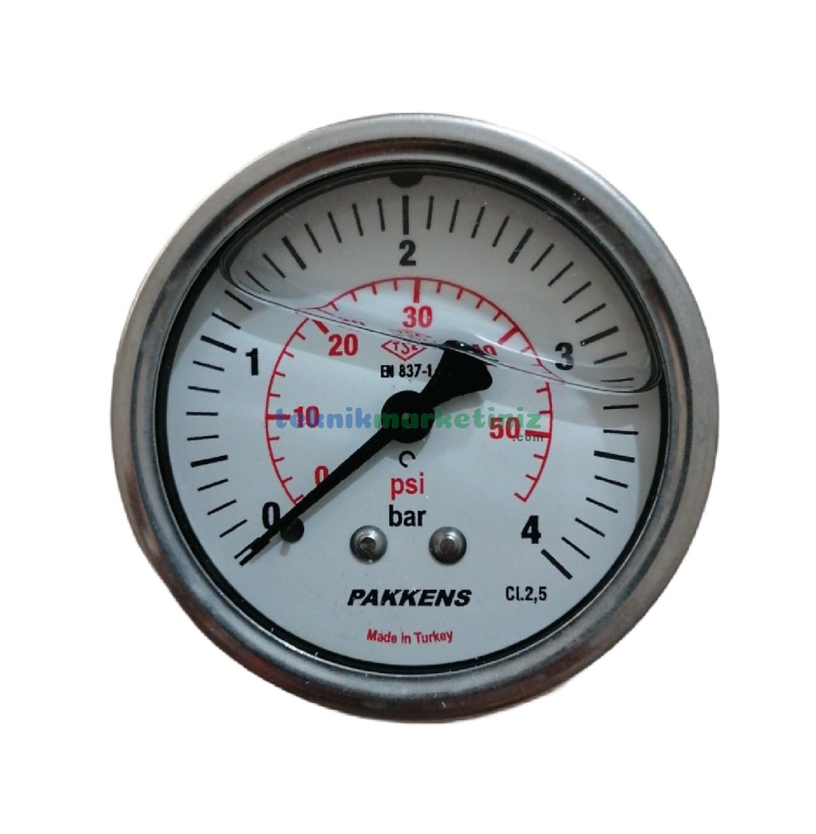 Ø63mm 0-4 Bar Panotip Arka Bağlantılı Gliserinli, Sıvı Dolgulu G1/4'' Manometre, Basınç Göstergesi CL2,5 PAKKENS