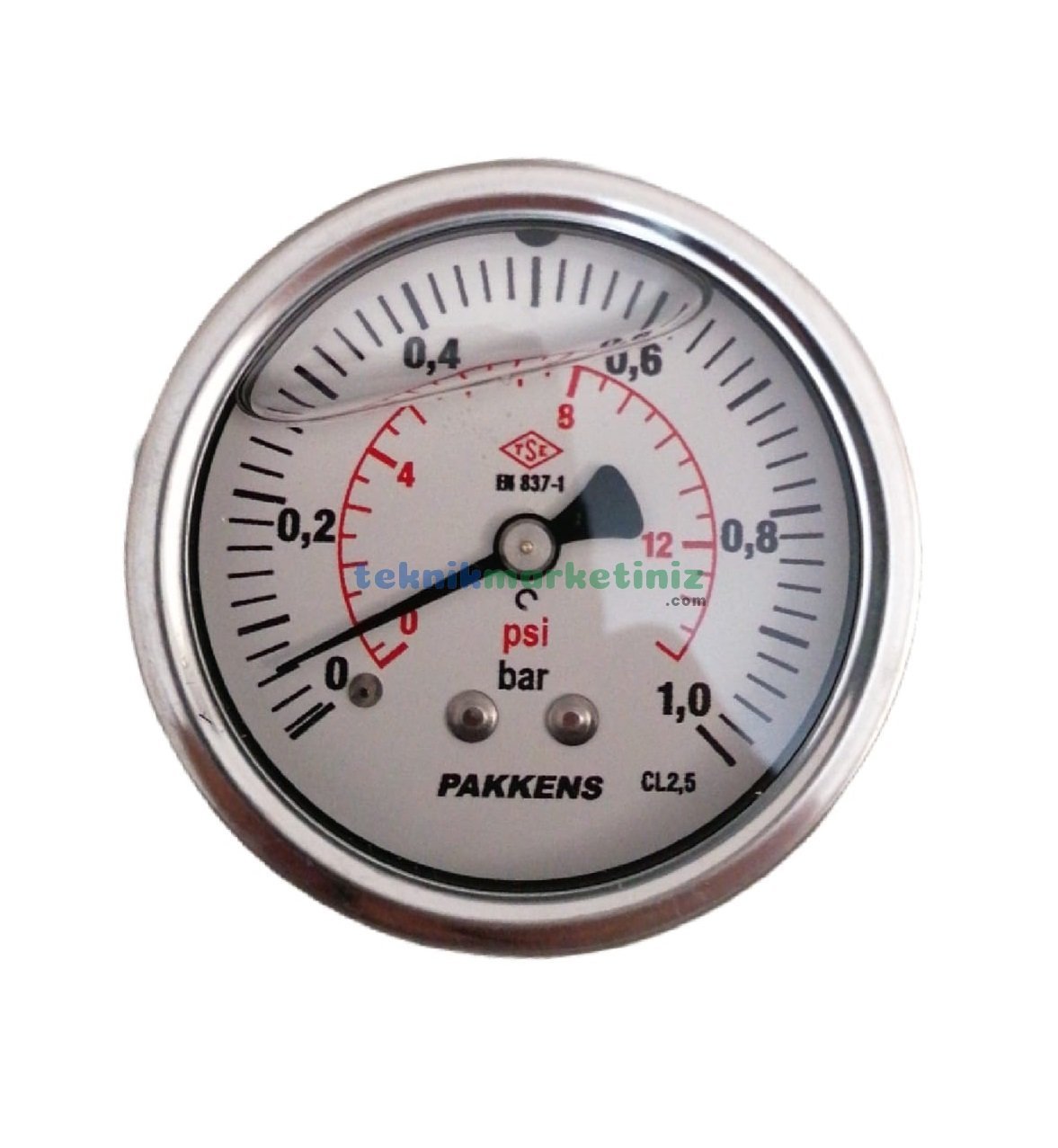 Ø63mm 0-1 Bar Panotip Arka Bağlantılı Gliserinli, Sıvı Dolgulu G1/4'' Manometre, Basınç Göstergesi CL2,5 PAKKENS