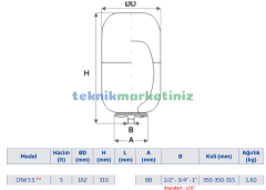 5 Litre Silindirik Tip, Dikey Genleşme Tankı, Hidrofor Tankı