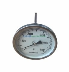 Ø100mm 0/+500°C Derece, Arkadan Çıkışlı G1/2'' Bi-Metal Sıcaklık Ölçer, Termometre, Paslanmaz Termovilli Mekanik Isı Gösterge Saati, EN 13190, CL2,0 PAKKENS, Dalma Boyu :