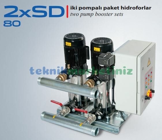 2*SD 80/10 Düşey Milli İki Pompalı Paket Hidrofor, 2x2 HP - 2x1,5 KW Dikey Milli Paket Hidrofor Star Pompa 2*SD 80/10