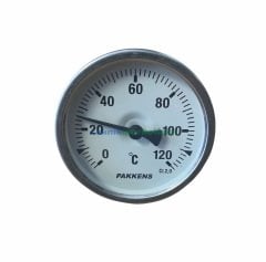 Ø63mm 0/+120°C Derece, 5 cm Arkadan Çıkışlı Prinç Termovilli G1/2'' Bi-Metal Sıcaklık Ölçer, Termometre, Mekanik Isı Gösterge Saati, EN 13190, CL2,0 PAKKENS