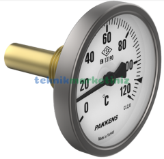 Ø63mm 0/+120°C Derece, 5 cm Arkadan Çıkışlı Prinç Termovilli G1/2'' Bi-Metal Sıcaklık Ölçer, Termometre, Mekanik Isı Gösterge Saati, EN 13190, CL2,0 PAKKENS