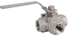 3 YOLLU L TİPİ 3 PARÇALI PASLANMAZ ÇELİK KÜRESEL VANA, DİŞLİ, KOLLU, TEPE FLANŞLI