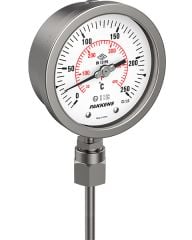ÇAP Ø100mm 0-400 C° KOMPLE PASLANMAZ ALTTAN BAĞLANTILI PAKKENS MEKANİK GÖSTERGELİ Bİ-METAL SICAKLIK ÖLÇER, TERMOMETRE