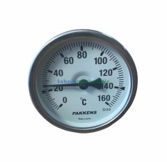 Ø63mm 0/+160°C Derece, 5 cm Arkadan Çıkışlı Prinç Termovilli G1/2'' Bi-Metal Sıcaklık Ölçer, Termometre, Mekanik Isı Gösterge Saati, EN 13190, CL2,0 PAKKENS