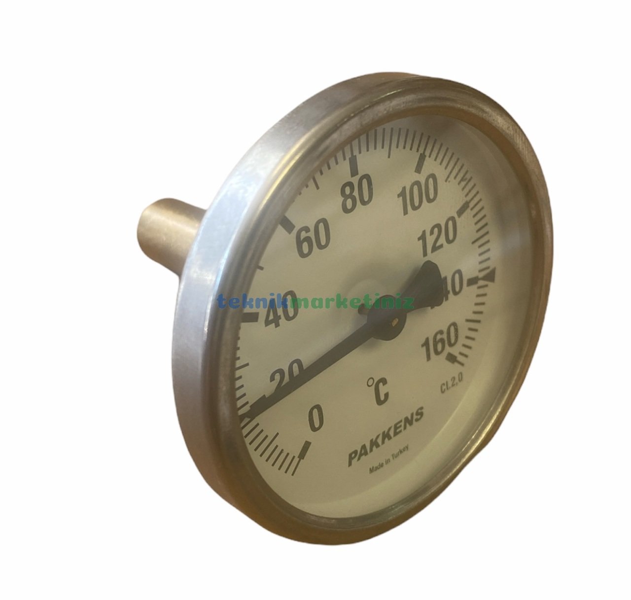 Ø63mm 0/+160°C Derece, 5 cm Arkadan Çıkışlı Prinç Termovilli G1/2'' Bi-Metal Sıcaklık Ölçer, Termometre, Mekanik Isı Gösterge Saati, EN 13190, CL2,0 PAKKENS