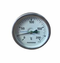 Ø63mm 0/+200°C Derece, 5 cm Arkadan Çıkışlı Prinç Termovilli G1/2'' Bi-Metal Sıcaklık Ölçer, Termometre, Mekanik Isı Gösterge Saati, EN 13190, CL2,0 PAKKENS