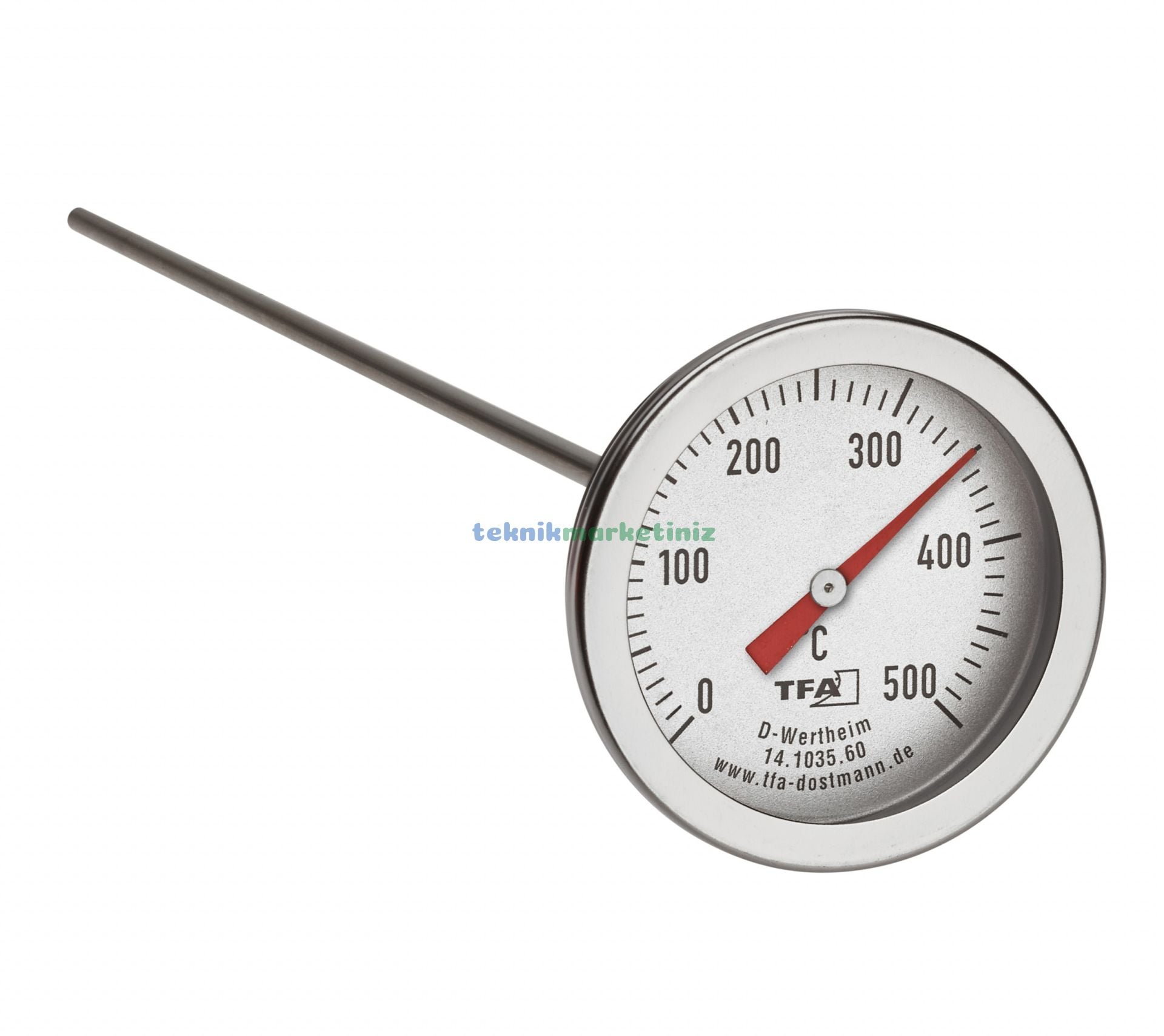 Ø52mm 0/500 C° 30 cm Dalma Boylu Fırın Termometresi, 30 cm Problu 500 Derece Bahçe,Pizza,Pide,Ekmek,Köy,Kara/Taş Fırın Isı Gösterge Saati TFA Dostmann TM832.14.1035.60