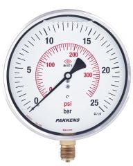 Çap Ø160mm Sıvı Dolgulu Hassas Basınç Ölçer Manometre PAKKENS (Alttan Bağlantı, Arkadan Bağlantı Eksenden Kaçık Panotip) ve 0/0,6..1..1,6..2,5..4..6..10..16..25..40..60..100..160..250..315..400..600  BAR/PSİ SEÇENEKLERİYLE