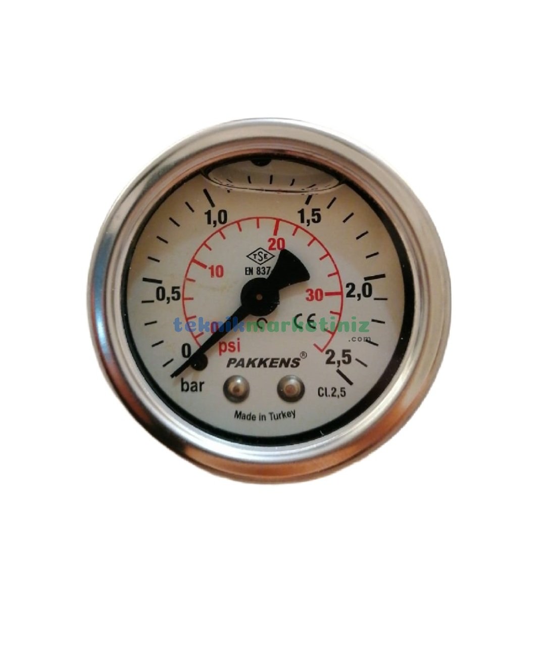 Ø50mm 0-2,5 Bar Arkadan Bağlantılı Gliserinli, Sıvı Dolgulu G1/4'' Manometre, Basınç Göstergesi CL2,5 PAKKENS