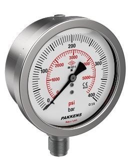 Çap Ø100mm Komple Paslanmaz Sıvı Dolgulu Hassas Basınç Ölçer Manometre PAKKENS (Alttan Bağlantı, Arkadan Bağlantı Eksenden Kaçık Panotip) ve 0/0,6..1..1,6..2,5..4..6..10..16..25..40..60..100..160..250..315..400..600  BAR/PSİ SEÇENEKLERİYLE