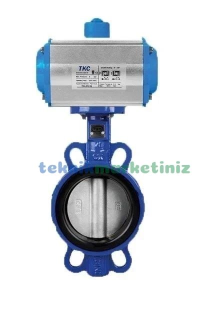 DN65 PN16 Wafer Tip, VİTON Contalı (0-200 C°), 304 Paslanmaz KLAPELİ, Çift Etkili Pnömatik Aktüatörlü Kelebek Vana