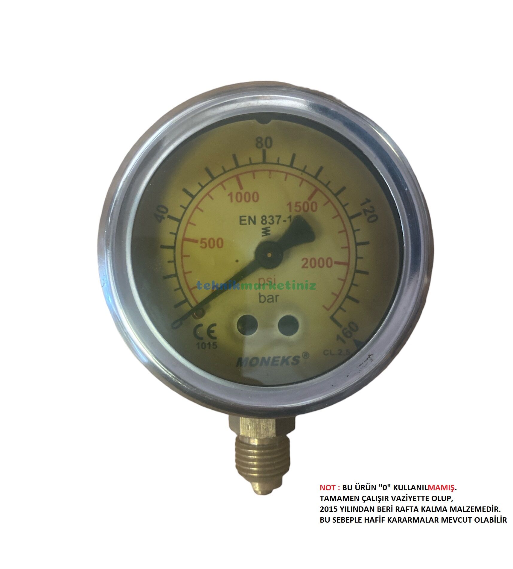 Ø63mm 0-160 Bar Alttan Bağlantılı Gliserinli, Sıvı Dolgulu G1/4'' Manometre, Basınç Göstergesi CL2,5 MONEKS