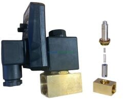 1/2'' Zamanlayıcılı Normalde Kapalı Otomatik Kompresör Tank Boşaltma Tahliye Solenoid Valfi 16 Bar + Manuel Vana ve Pislik Tutucu Filtre Aparatıyla Beraber