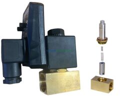 1/2'' Zamanlayıcılı Normalde Kapalı Otomatik Kompresör Tank Boşaltma Tahliye Solenoid Valfi 16 Bar + Manuel Vana ve Pislik Tutucu Filtre Aparatıyla Beraber