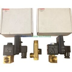 1/2'' Zamanlayıcılı Normalde Kapalı Otomatik Kompresör Tank Boşaltma Tahliye Solenoid Valfi 16 Bar + Manuel Vana ve Pislik Tutucu Filtre Aparatıyla Beraber