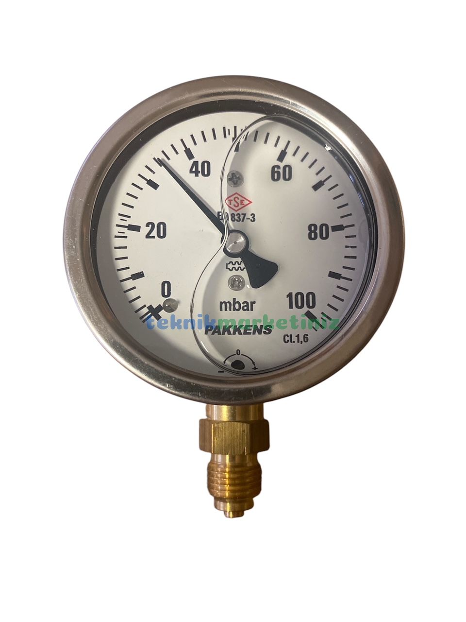 Ø63mm 0/100 Milibar Alttan Bağlantılı Gliserinli Kapsül Diyaframlı Basınç Ölçer, Milibar Manometre G1/4'' CL1,6 PAKKENS