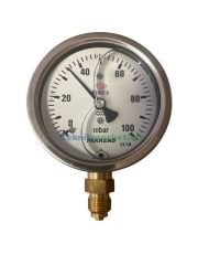 Ø63mm 0/100 Milibar Alttan Bağlantılı Gliserinli Kapsül Diyaframlı Basınç Ölçer, Milibar Manometre G1/4'' CL1,6 PAKKENS