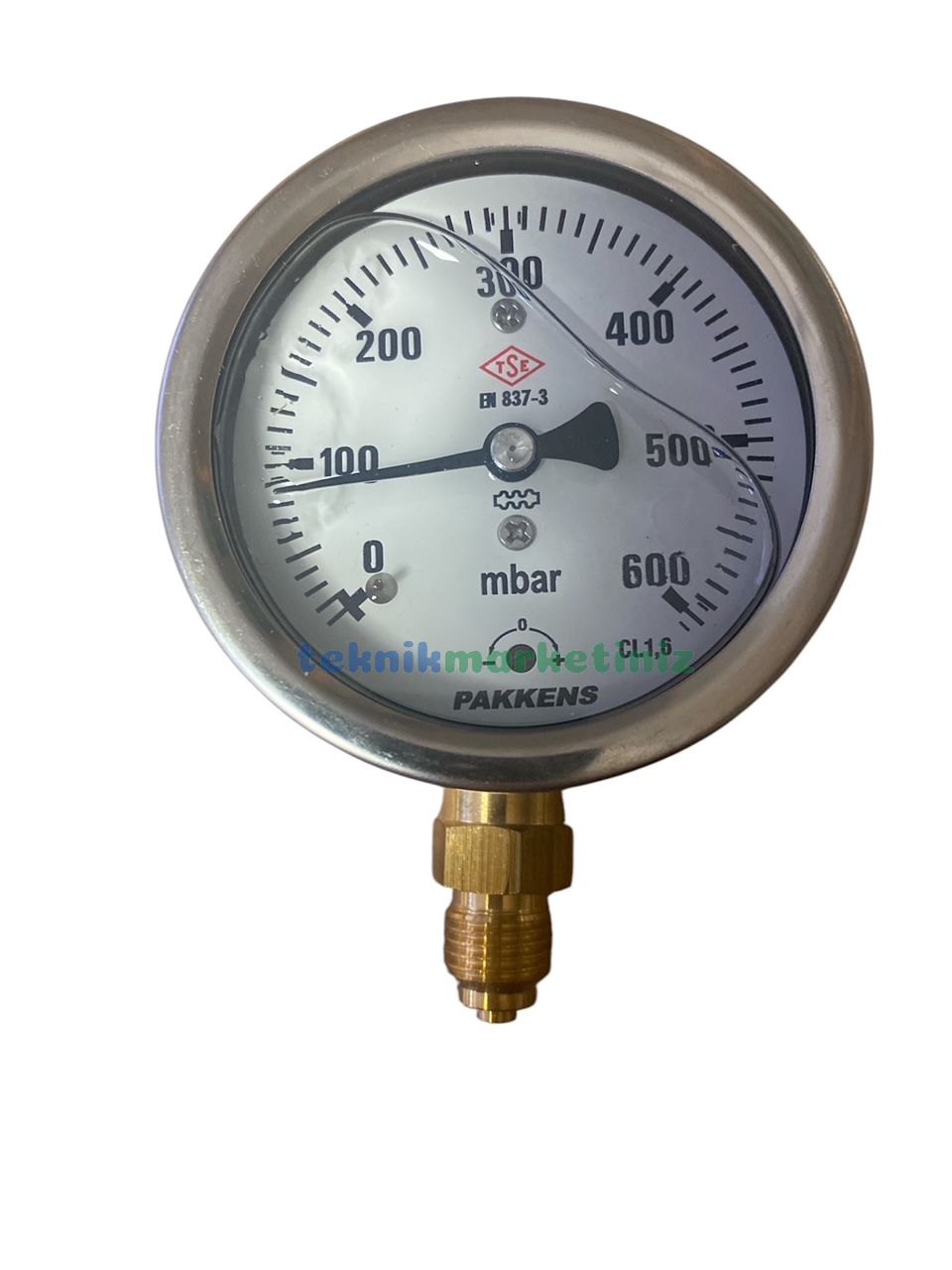 Ø63mm 0/600 Milibar Alttan Bağlantılı Gliserinli Kapsül Diyaframlı Basınç Ölçer, Milibar Manometre G1/4'' CL1,6 PAKKENS