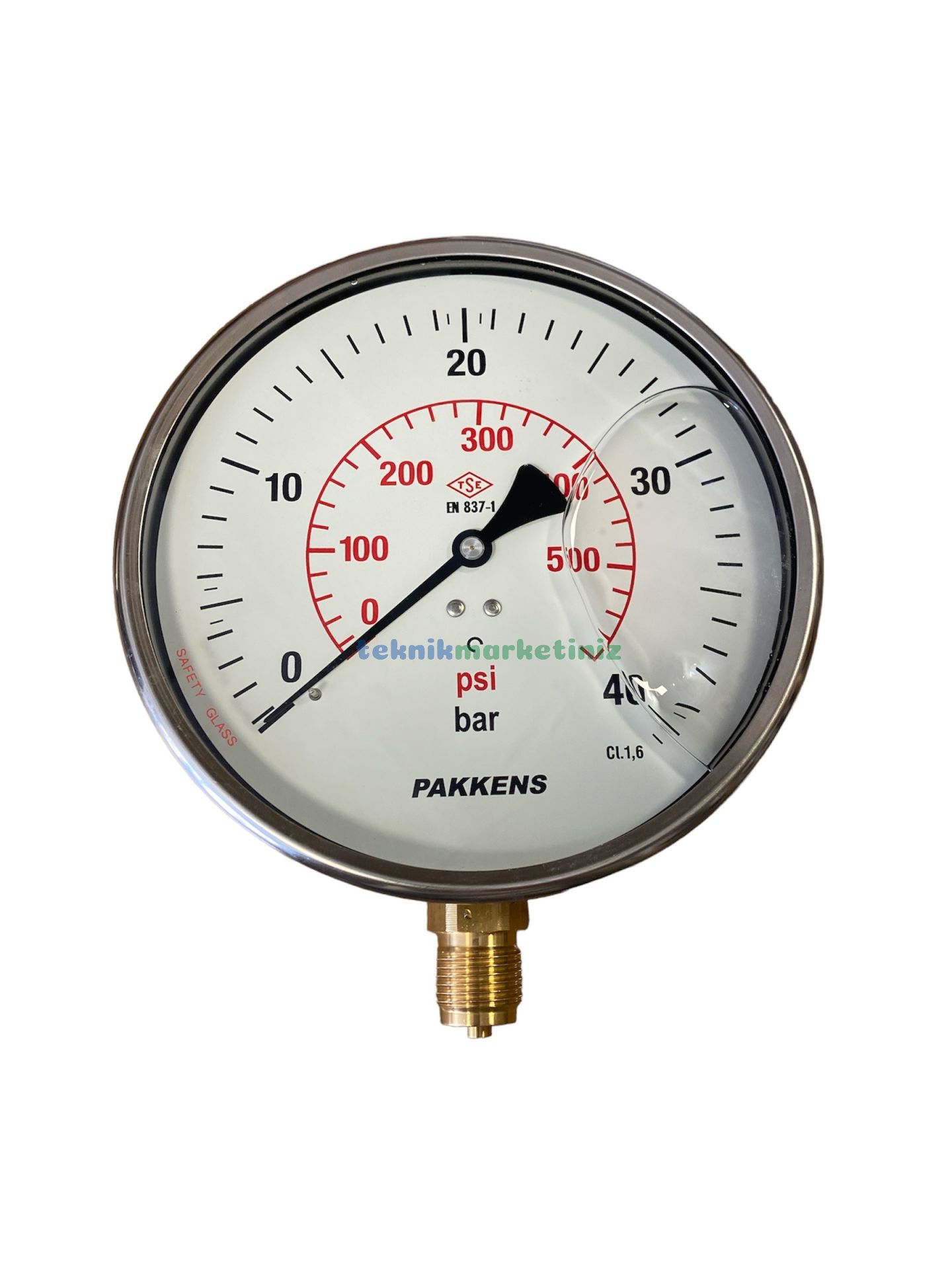 Ø160mm 0-40 Bar Alttan Bağlantılı Gliserinli, Sıvı Dolgulu G1/2'' Manometre, Basınç Göstergesi CL1,6 PAKKENS