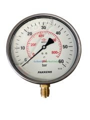 Ø160mm 0-60 Bar Alttan Bağlantılı Gliserinli, Sıvı Dolgulu G1/2'' Manometre, Basınç Göstergesi CL1,6 PAKKENS