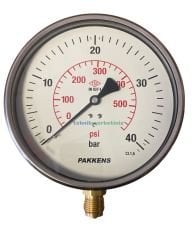 Ø160mm 0-40 Bar Alttan Bağlantılı Kurutip(DOLDURULABİLİR) G1/2'' Manometre, Basınç Göstergesi CL1,6 PAKKENS
