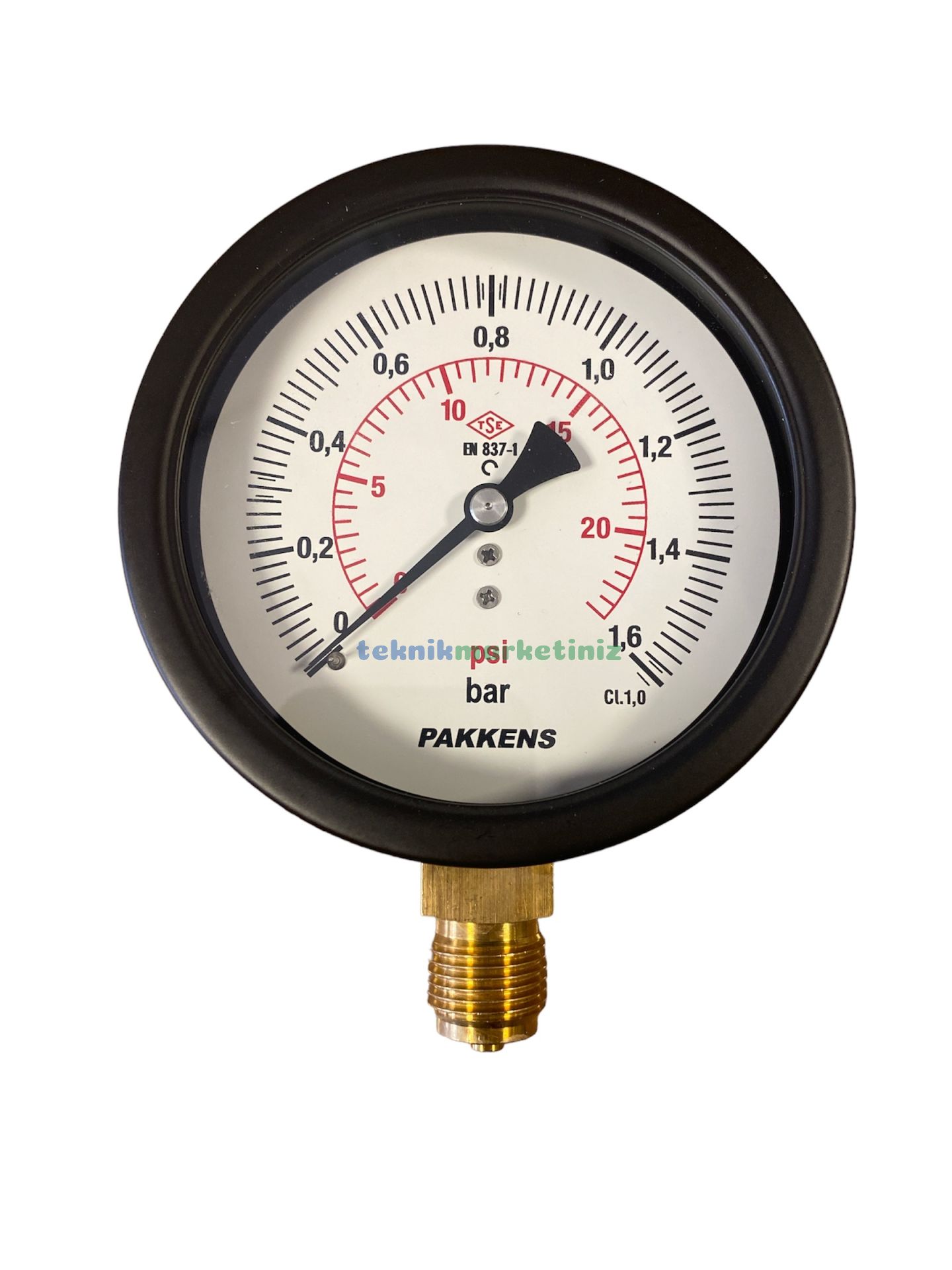 Ø100mm 0/1,6 Bar Alttan Bağlantılı Kurutip CL1,0 Hassas Basınç Ölçer, Manometre G1/2'' Prinç Bağlantı Elemanlı Class 1,0 PAKKENS