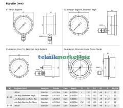 Ø100mm 0/40 Bar Eksenden Kaçık Arka Bağlantılı Gliserinli CL1,0 Hassas Basınç Ölçer, Manometre G1/2'' Prinç Bağlantı Elemanlı Class 1,0 PAKKENS