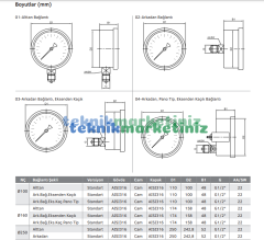 Ø100mm 0/0,6 Bar Alttan Bağlantılı Komple Paslanmaz, Sıvı Dolgulu Gliserinli CL1,0 Hassas Basınç Ölçer, Manometre G1/2'' Class 1,0 PAKKENS