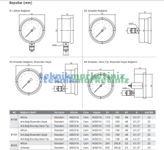Ø100mm 0/25 Bar Panotip Arka Bağlantılı Komple Paslanmaz Sıvı Dolgulu CL1,0 Hassas Basınç Ölçer, Manometre G1/2'' Class 1,0 PAKKENS