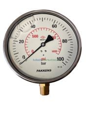 Ø160mm 0-100 Bar Alttan Bağlantılı Gliserinli, Sıvı Dolgulu 1/2'' NPT Manometre, Basınç Göstergesi CL1,6 PAKKENS