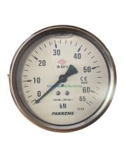 Ø100mm 0-65 kN (0-252 Bar) Panotip Arkadan Bağlantılı Gliserinli, Sıvı Dolgulu G1/2'' Manometre, Kilonewton Göstergesi CL2,5 PAKKENS