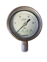 Ø100mm 0/25 Bar Alttan Bağlantılı Komple Paslanmaz Kurutip CL1,0 Hassas Basınç Ölçer, Manometre G1/2'' Class 1,0 Fantinelli