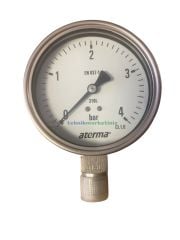 Ø100mm 0/4 Bar Alttan Bağlantılı Komple Paslanmaz Kurutip CL1,0 Hassas Basınç Ölçer, Manometre G1/2'' Class 1,0 ATERMA