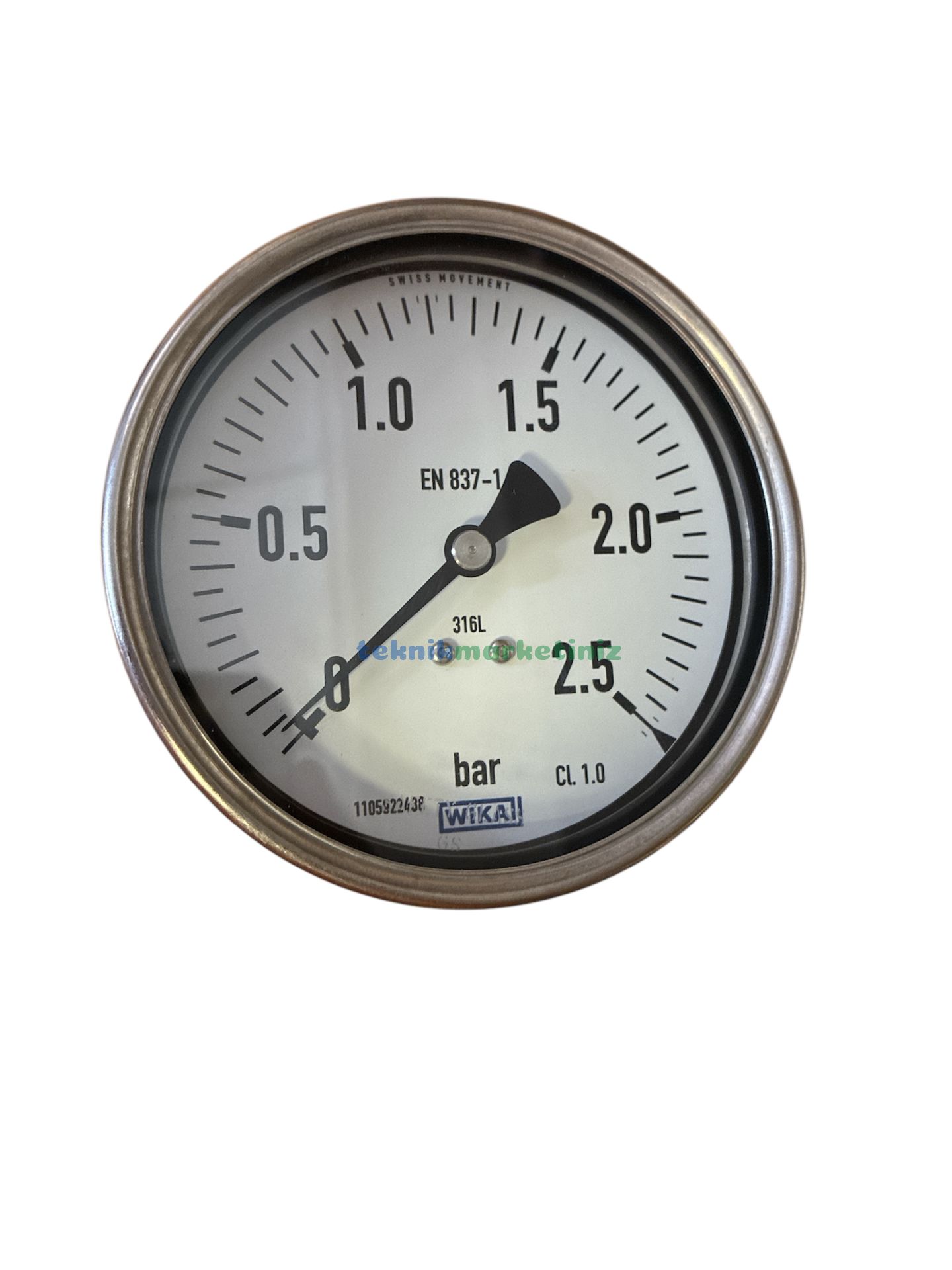 Ø100mm 0/2,5 Bar Arkadan Bağlantılı Eksenden Kaçık Komple Paslanmaz Kurutip CL1,0 Hassas Basınç Ölçer, Manometre G1/2'' Class 1,0 WIKA