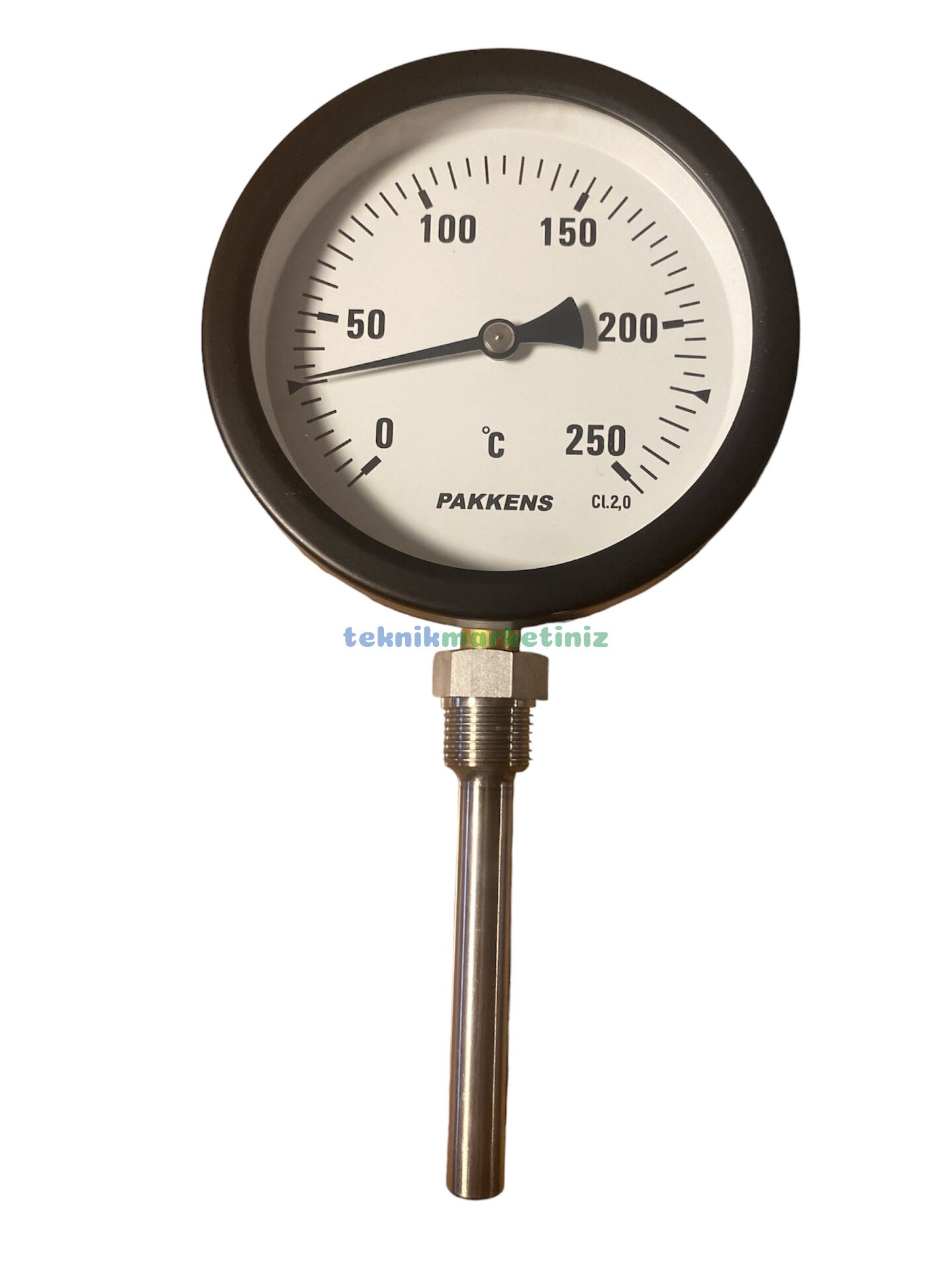 Ø100mm 0/+250°C Derece, Alttan Çıkışlı G1/2'' Bi-Metal Sıcaklık Ölçer, Termometre, Paslanmaz Termovilli Mekanik Isı Gösterge Saati, EN 13190, CL2,0 PAKKENS, Dalma Boyu :